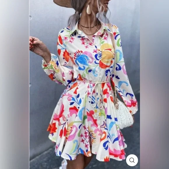 COPY - TAHIRA Floral Belted Shirt Dress NWT - Picture 5 of 8